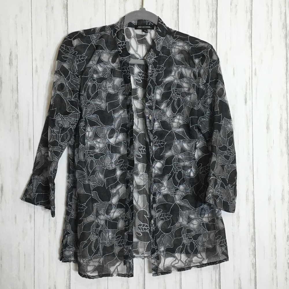 Notations Sheer Black and Gray Floral Jacket
